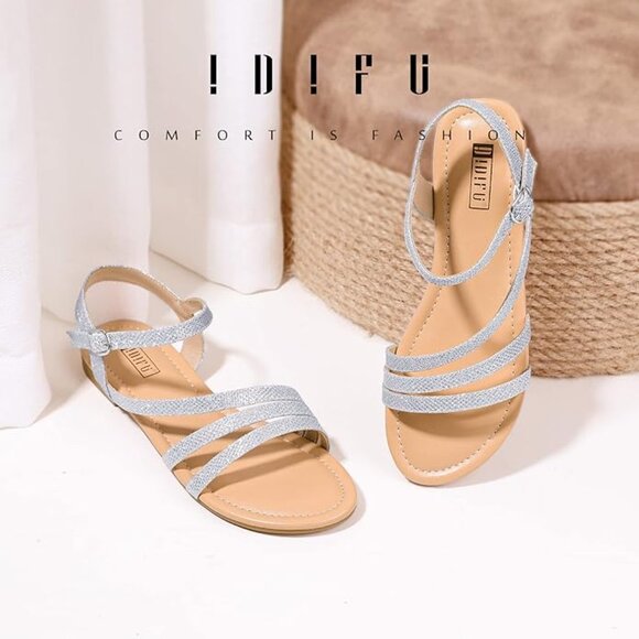 IDIFU Women's US 8.5 Strappy Dressy Summer Flat Sandals Back Strap Open Toe Slin - Picture 3 of 6